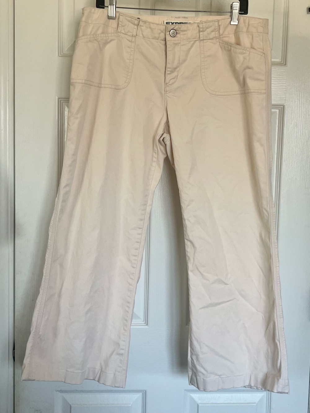 Vintage Y2K Express Precision Fit Cream Wide Leg Cropped Pants 12 M